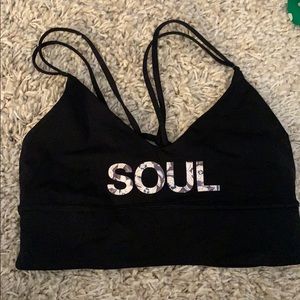 Black Lululemon sports bra w/ soul detail
